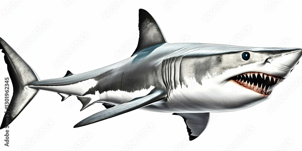 Naklejka premium 3D Illustration Great White Shark Teeth Ocean Predator Marine Life