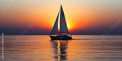 Illustration Sailboat Sunse...