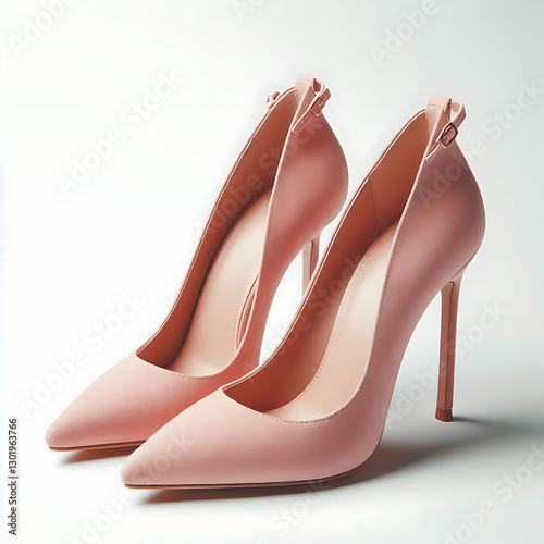 Light pink pointy toe women's shoes with high heels isolated on white background. Female classic stiletto heels in suede leather. Mock up, template.generative ai
