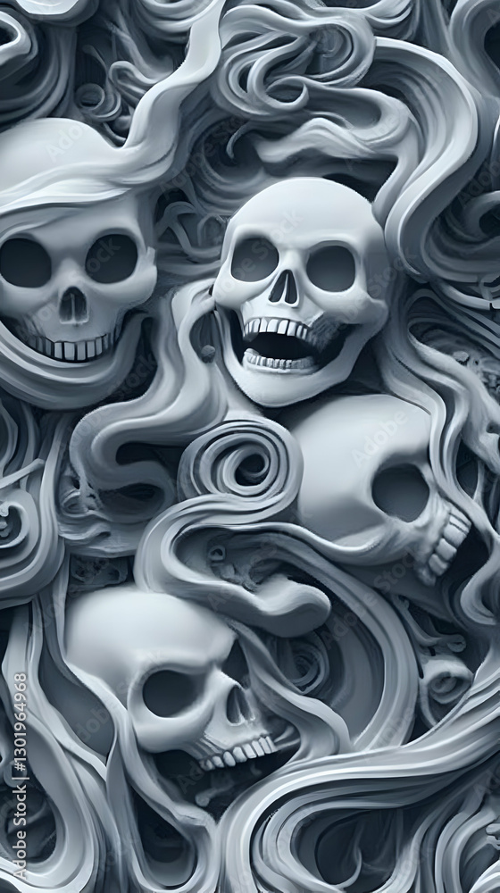 Naklejka premium Abstract 3D Skull Swirl Illustration