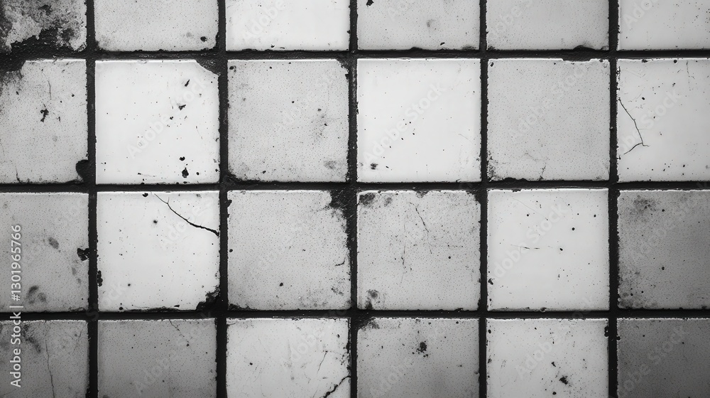 Naklejka premium Close-up of intricately interlaced black and white tiles form a captivating grid pattern; subtle overlaps enhance texture on this elegant tiled wall