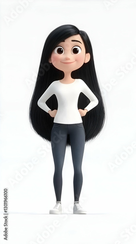 3D Illustration Girl Long B...