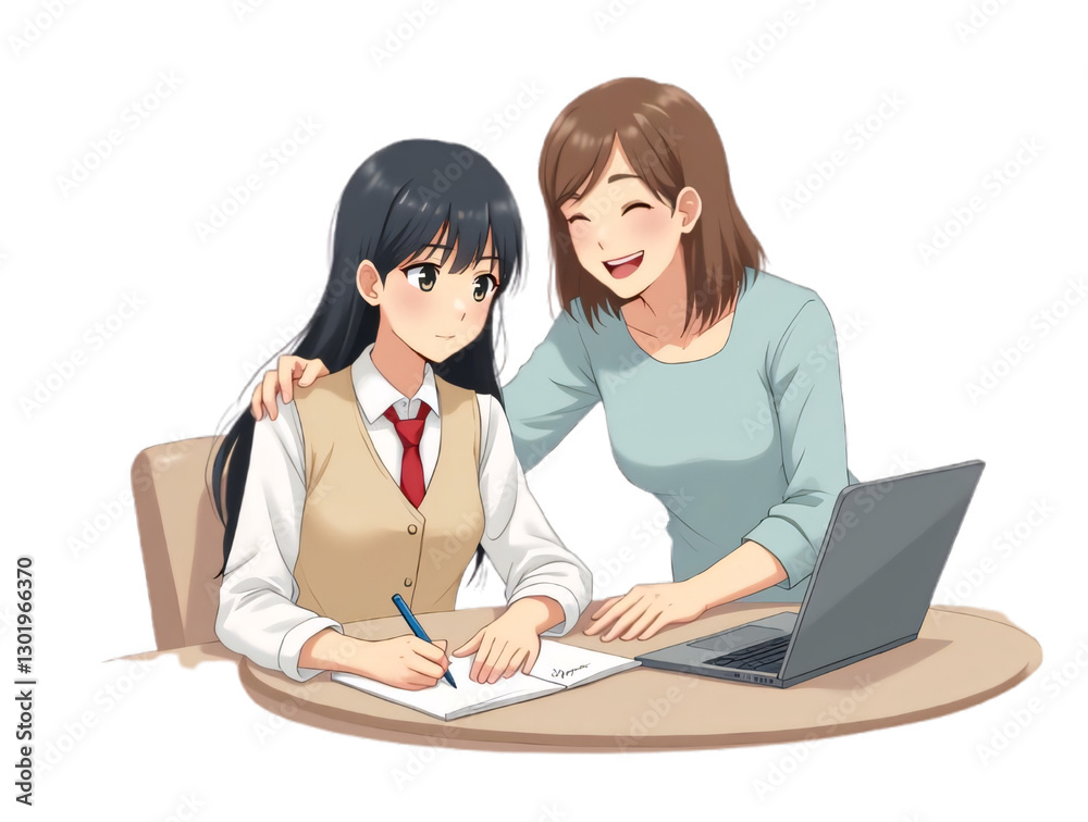 Obraz premium Loving young adult female child congratulate excited elderly mother with birthday anniversary at home. Smiling caring grownup millennial daughter present gift flowers to old mom. Generative ai