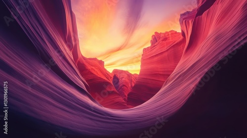 Stunning Sunset Over Vibrant Desert Canyon with Wavy Rock Formations