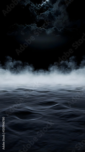 Dark Water Background Illustration - Night, Ocean, Mist, Clouds, Moon, Waves, Sky, Sea, Dark, Mystery