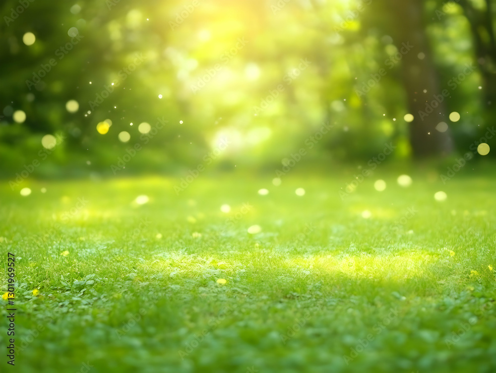 Obraz premium Green Grass Background Image - Nature, Sunlight, Bokeh, Spring
