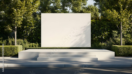 Wallpaper Mural 3D Illustration - Empty White Podium Stage, Greenery Backdrop Torontodigital.ca