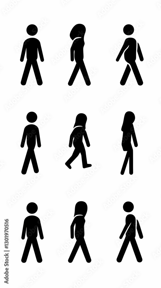 Illustration - Walking Figures Icon Set Movement, Travel, Journey, Commute, Pedestrian, Walking, Steps, Direction, Human Illustration - Walking Figures Icon Set Movement, Travel, Journey, Commute, Pedestrian, Walking, Steps, Direction, Human