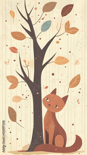 Illustration of Autumn Cat,...