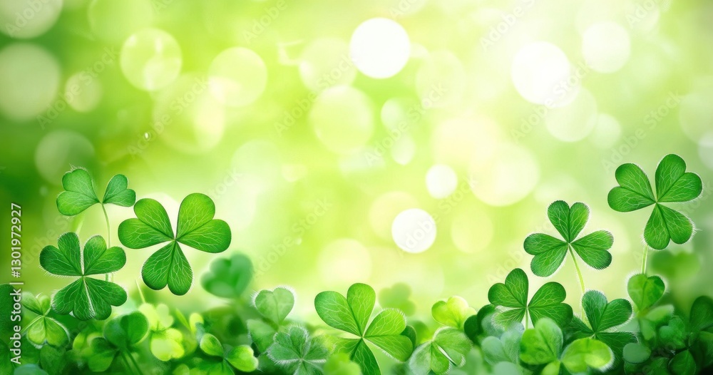 Green shamrocks on bright bokeh background. Green shamrocks on bright bokeh background.
