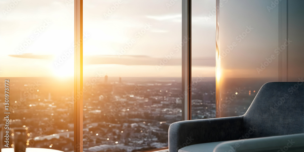 Obraz premium Illustration of City View Sunset, Modern Interior Design