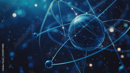 3D render of atomic structure with electrons orbiting