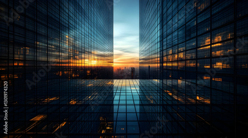Sunset Cityscape Reflection