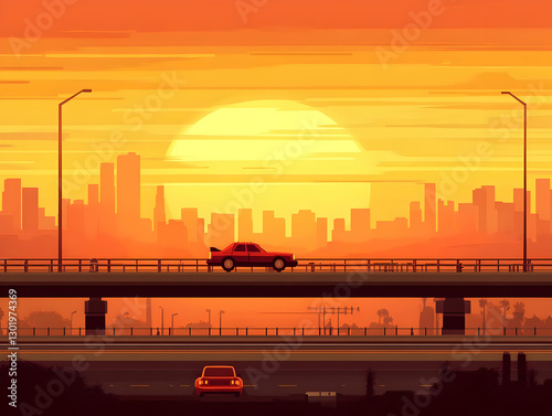 Illustration of City Sunset...