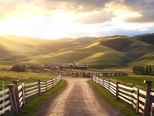 Photo Farm Sunset Landscape...