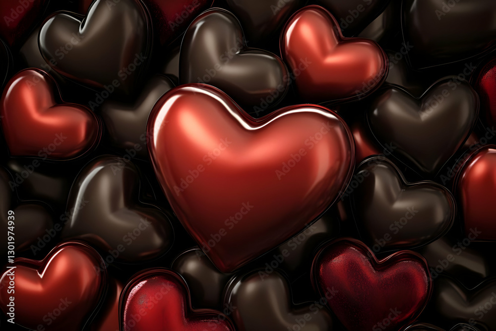 Fototapeta premium 3D Illustration Red and Dark Hearts Background