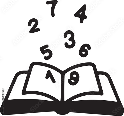 An illustration of an open book with numbers emerging from it