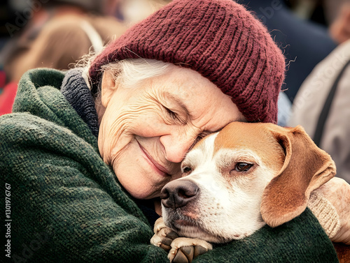 Photo Elderly Woman and Dog...