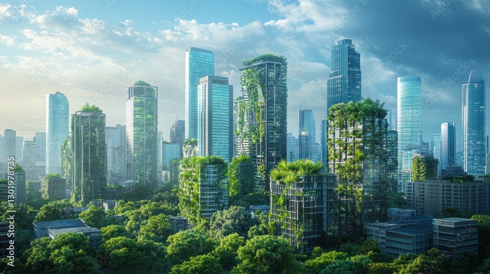 Fototapeta premium Eco-Friendly Metropolis: A Vision of Sustainable Urban Living