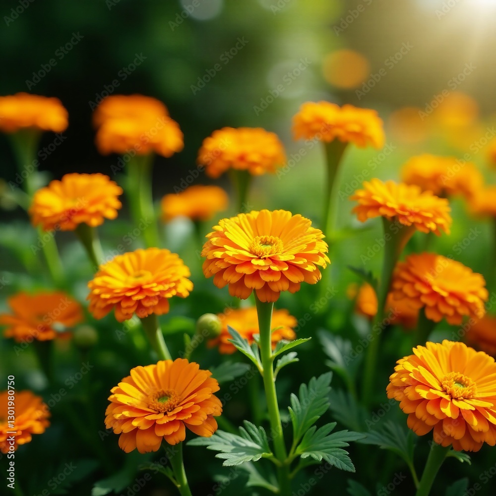 Vibrant calendula flowers blooming in a sunny garden, garden, vibrant, sunny Vibrant calendula flowers blooming in a sunny garden, garden, vibrant, sunny