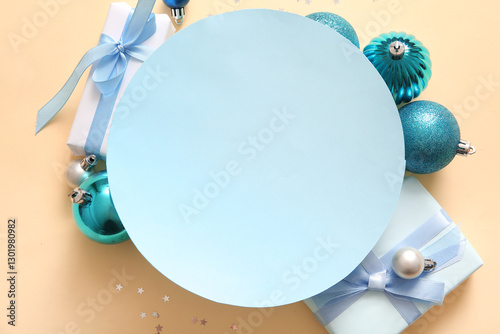 Round blank card with blue ...