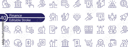 Line icons about finance. Financial concept. Contains such icons as stock market, investment and commodities. Editable vector stroke.