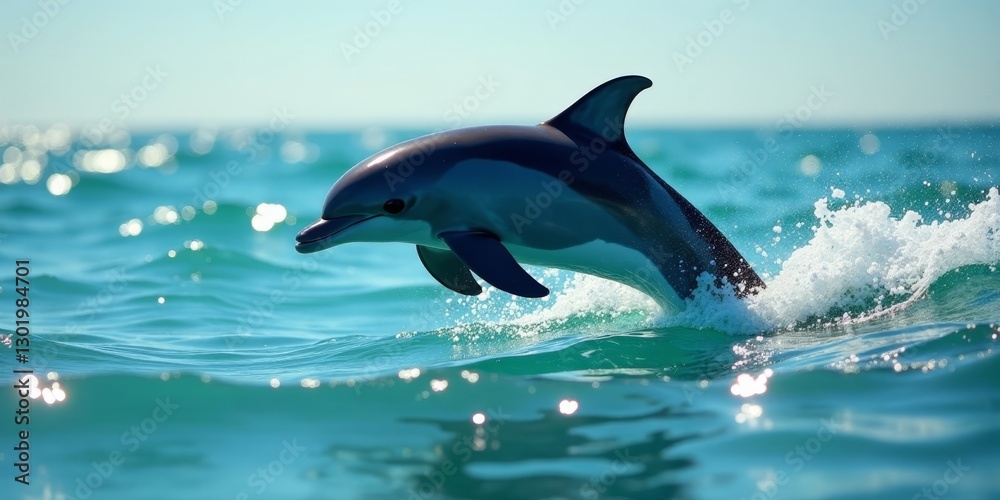 Fototapeta premium A playful marine mammal leaping from the ocean waves during a sunny day