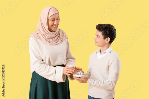 Happy Muslim mother and her...