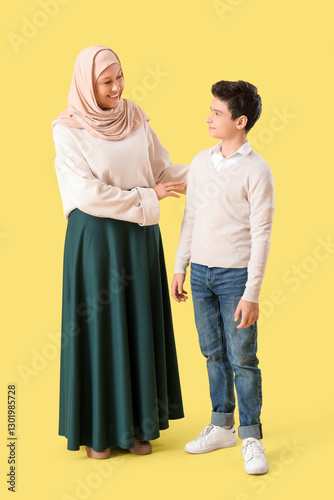 Happy Muslim mother and her...