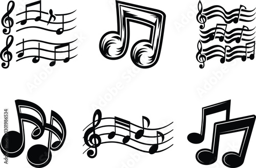 A set of a Unique musical notes silhouette vector illustration, musical notes line art vector icon design