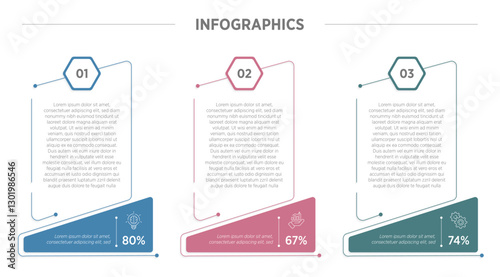 3 points presentation modern template infographic outline style with 3 point stage or step template with slice table box container with dotted line for slide presentation vector