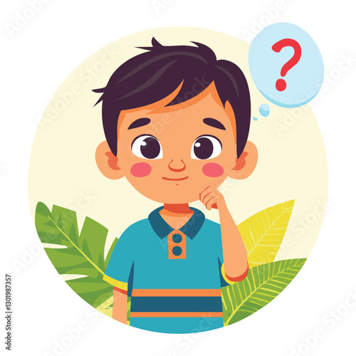 Portrait of a boy with a thinking gesture