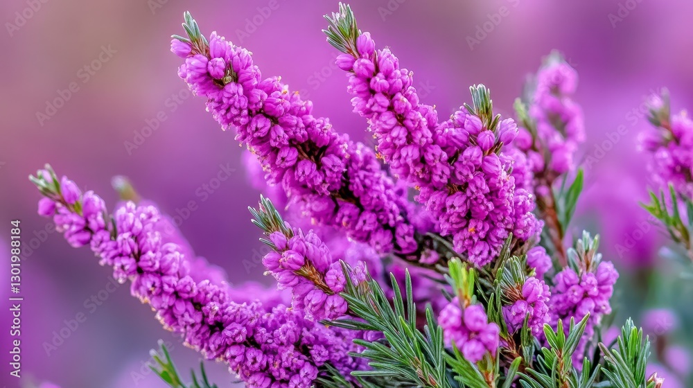 Fototapeta premium Close Up Purple Heather Flowers Soft Focus Background