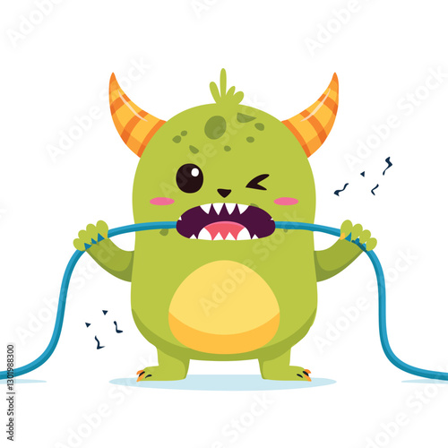 Illustration of a cute monster with broken cable