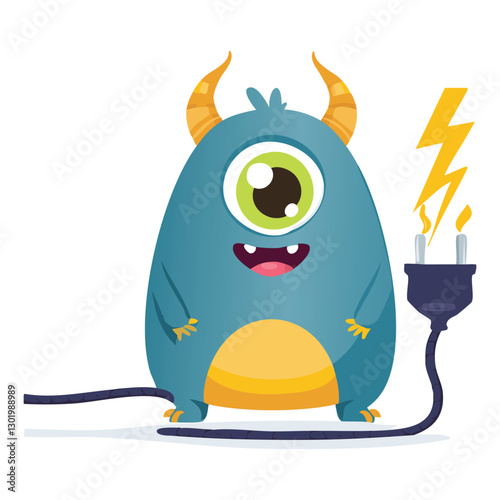 Illustration of a cute monster with broken cable