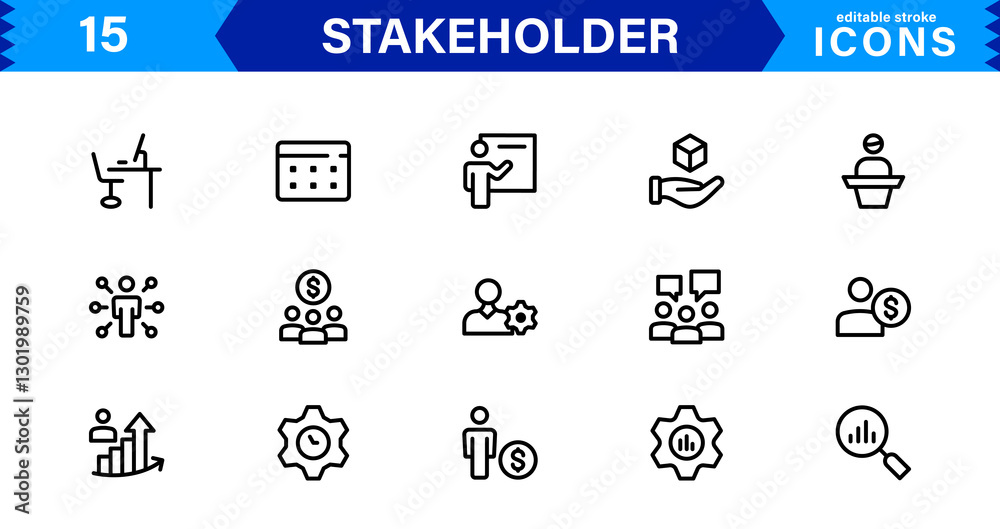 Stakeholder Icon Set. High-Quality Vector Icons for Business, Partnerships, Corporate Governance, and Stakeholder Engagement Stakeholder Icon Set. High-Quality Vector Icons for Business, Partnerships, Corporate Governance, and Stakeholder Engagement