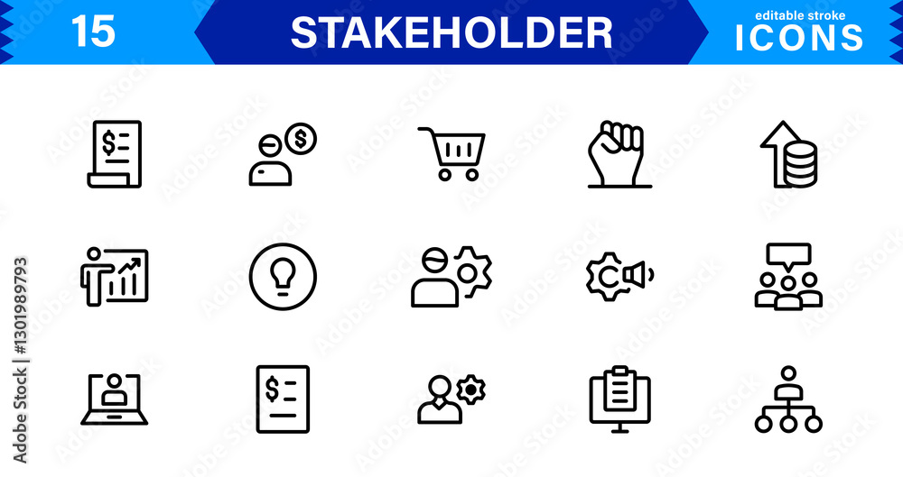 Stakeholder Icon Set. High-Quality Vector Icons for Business, Partnerships, Corporate Governance, and Stakeholder Engagement Stakeholder Icon Set. High-Quality Vector Icons for Business, Partnerships, Corporate Governance, and Stakeholder Engagement