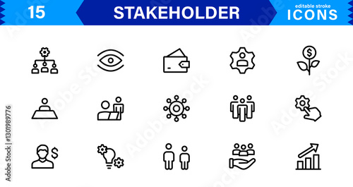 Stakeholder Icon Set. High-Quality Vector Icons for Business, Partnerships, Corporate Governance, and Stakeholder Engagement