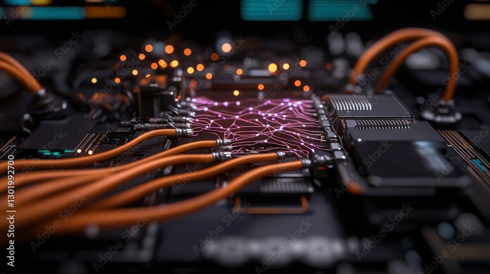 Fototapeta premium Futuristic Smart Factory Robotic Automation Neural Network Technology