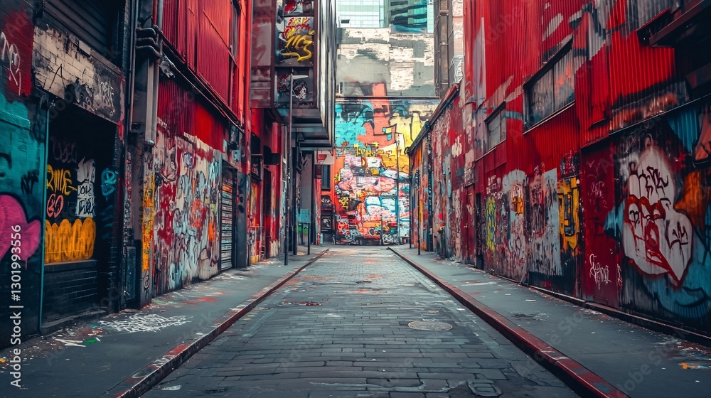 Fototapeta premium Vibrant Graffiti Alleyway Urban Art and Architecture