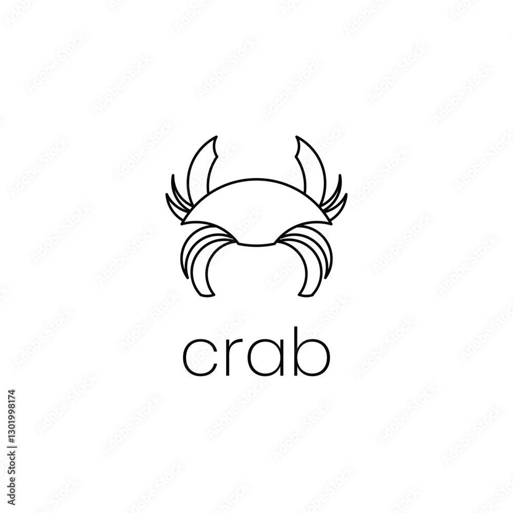 Crab with icon or logo shape, black outline style with text, flat design Crab with icon or logo shape, black outline style with text, flat design