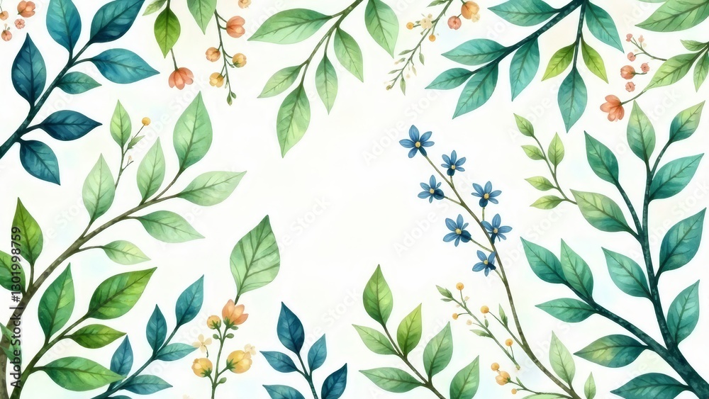 Fototapeta premium Elegant Watercolor Floral Frame with Delicate Branches and Blossoms, Perfect for Invitations, Cards, or Decorative Purposes