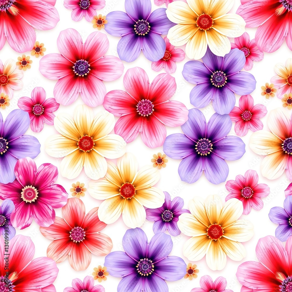 Fototapeta premium Soft and Serene: Repeating Pastel Flowers for a Tranquil Aesthetic