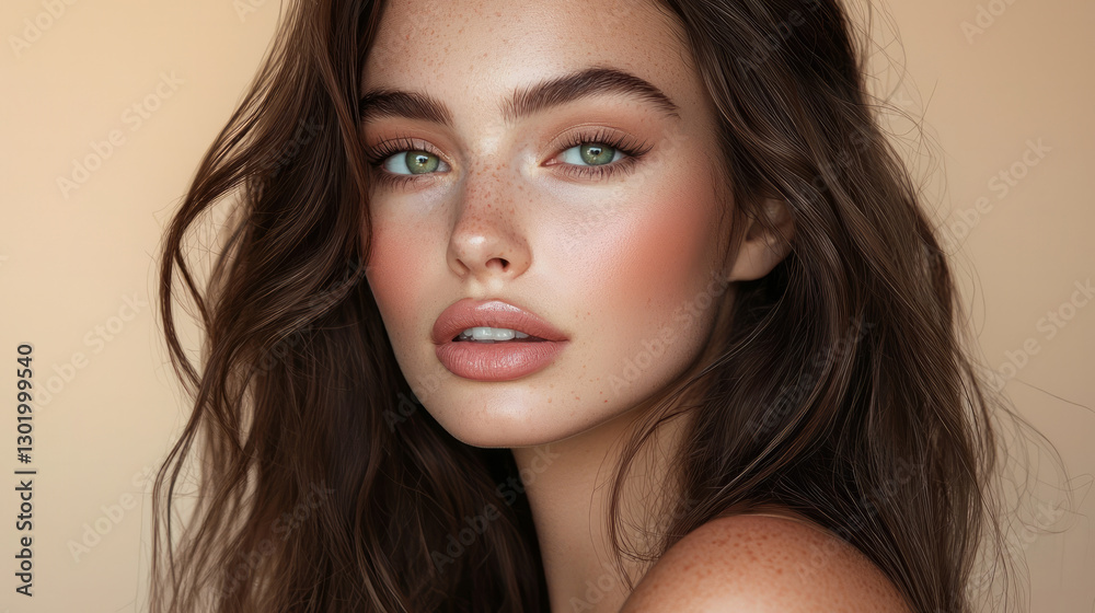 A beautiful model with long brown hair, generative AI A beautiful model with long brown hair, generative AI