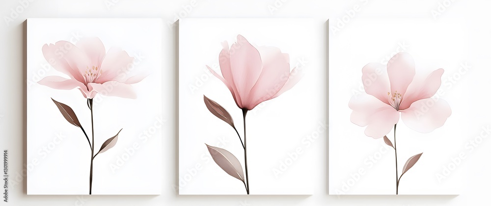 Obraz premium Delicate Pink Floral Triptych Canvas Wall Art