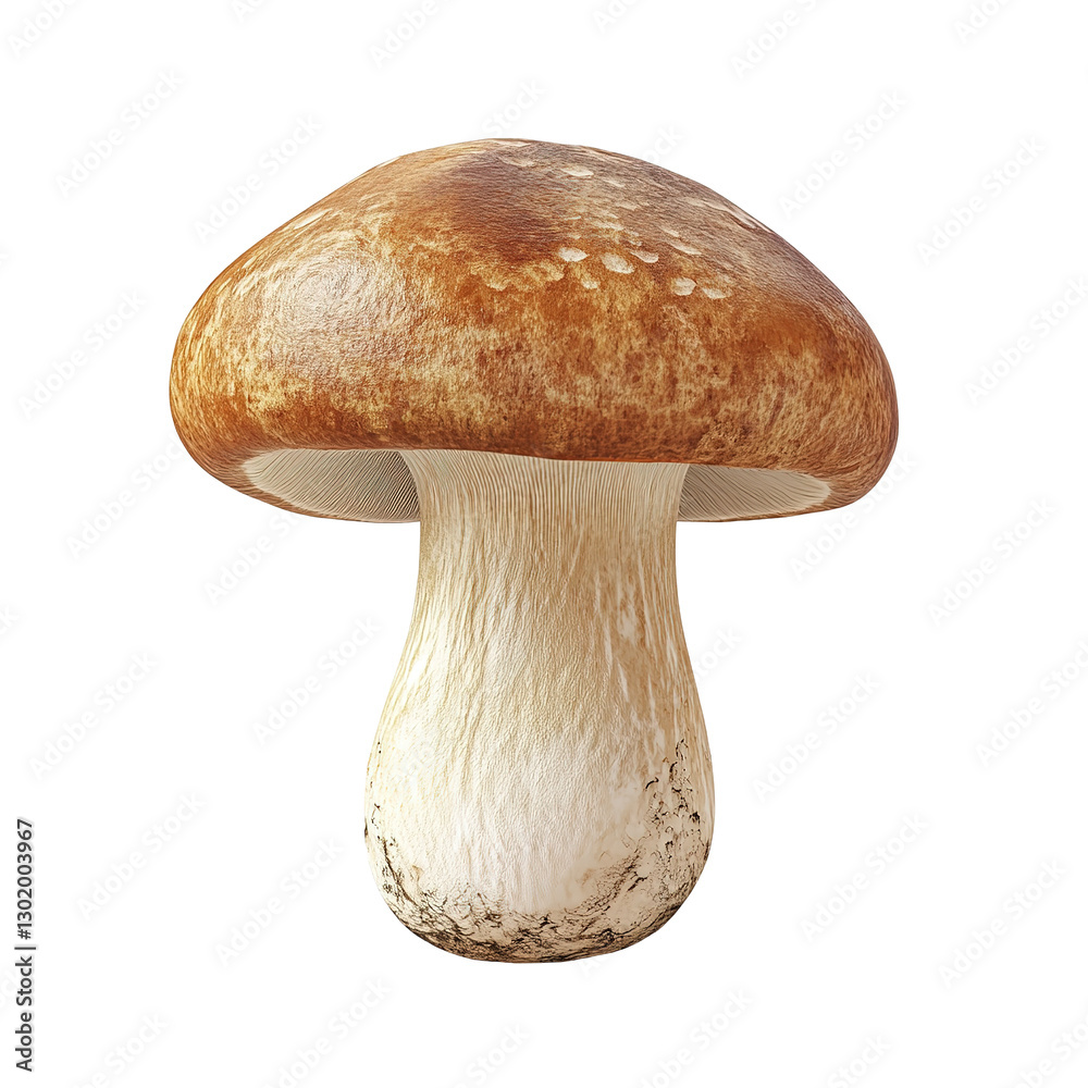 This image features a detailed and realistic depiction of a single isolated mushroom with brown and white color. This image features a detailed and realistic depiction of a single isolated mushroom with brown and white color.