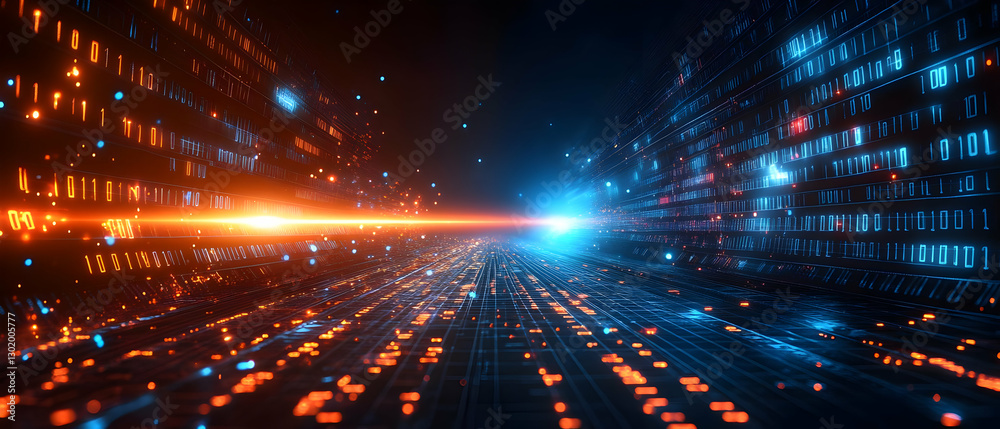 Obraz premium Digital data highway, binary code flow