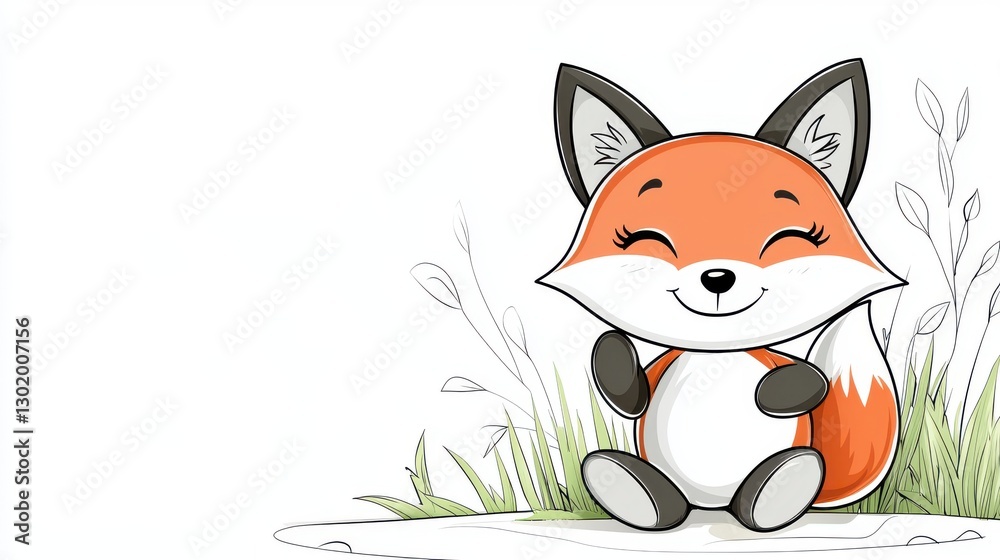 Fototapeta premium Cheerful Cartoon Fox in a Playful Setting