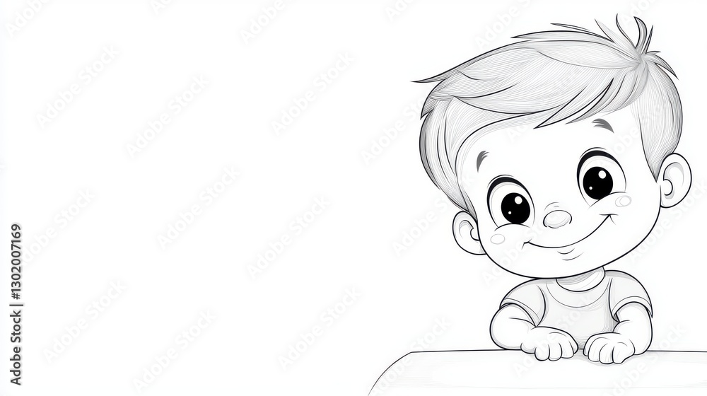 Cheerful Cartoon Boy with Big Eyes and Playful Smile Cheerful Cartoon Boy with Big Eyes and Playful Smile