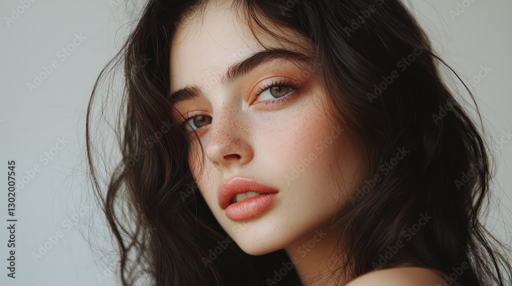 A beautiful model with long brown hair, generative AI A beautiful model with long brown hair, generative AI